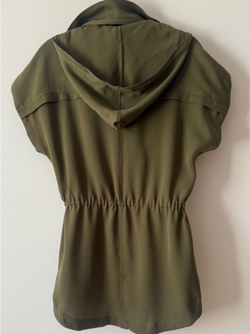 Alice + Olivia Olive Utility Vest Jacket Cinched Waist Hooded Lightweight - Picture 8 of 8